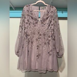 ASOS Lavender lilac Embellished Long-Sleeve Mini Dress